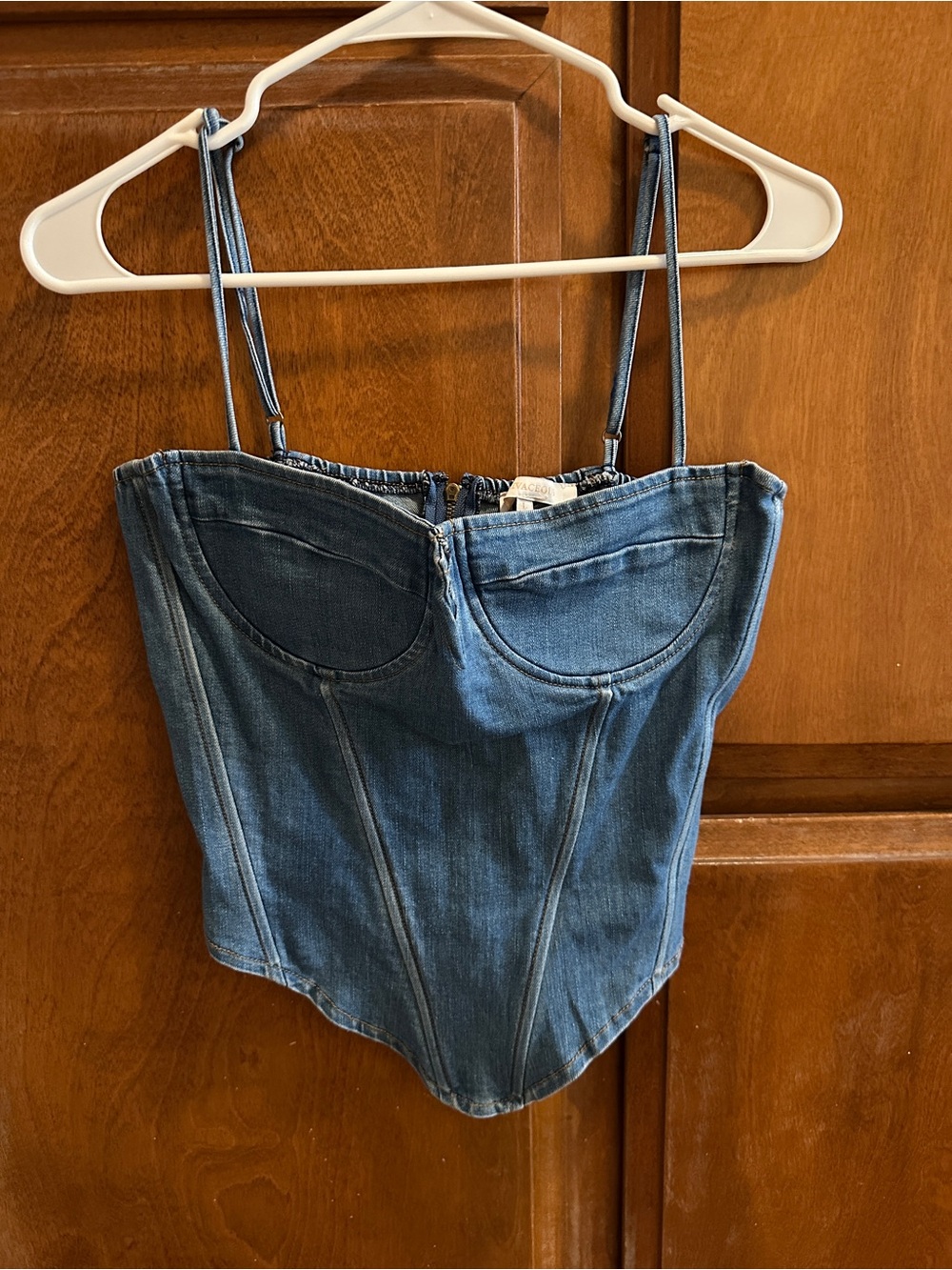 Olivaceous Blue Denim Corset-Style Jegging Top